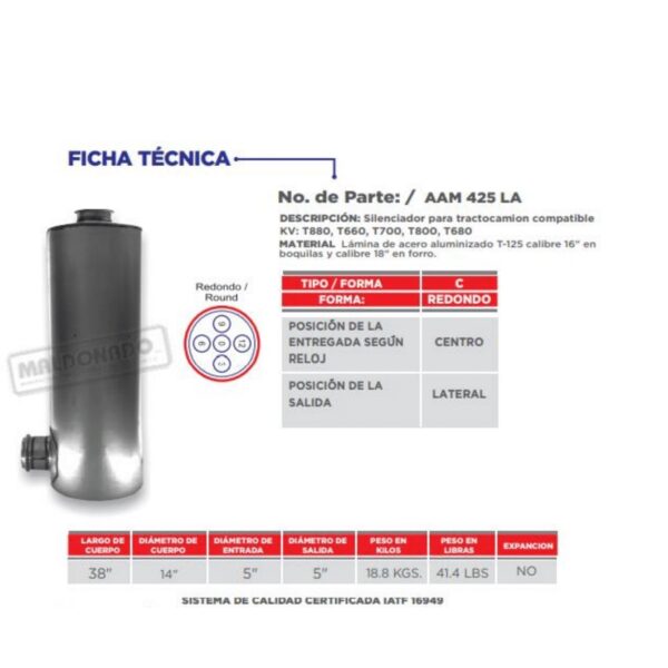 SILENCIADOR DE 38" X 14" X 5" LA